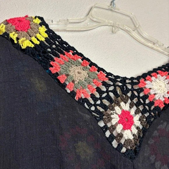 India Boutique Crochet Granny Square Womens One Size Black Boho Swimsuit Cover - Picture 11 of 11